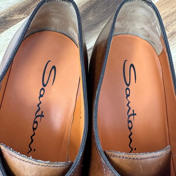 Santoni Induct Men’s Size 11 D Brown Leather Plain Toe Lace Up Derby Dress Shoes - Picture 5 of 10